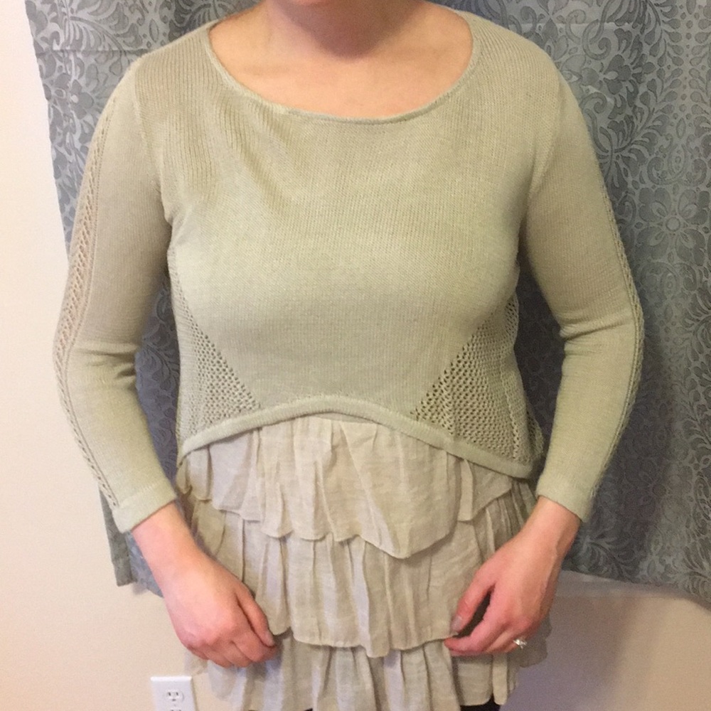 Selfie Couture ruffled tan overlapped sweater